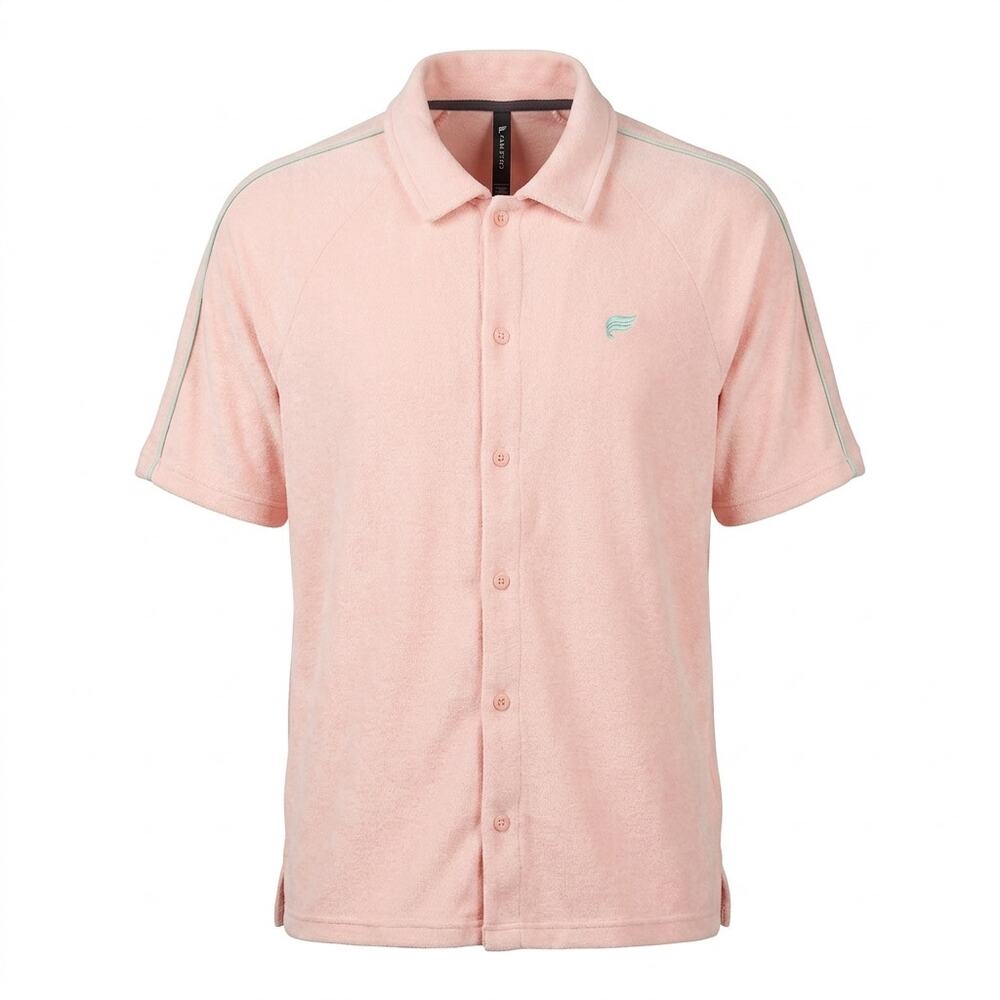 NWT Fabletics Pink Embroidered Knit Lightweight Button-Up Shirt Men Size L
